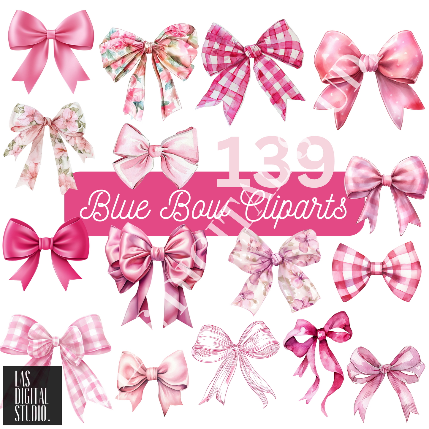 139 Bow and Ribbon watercolor Cliparts To use or Resell, pdf and png and svg Files, PLR Resell rights, Editable in Canva