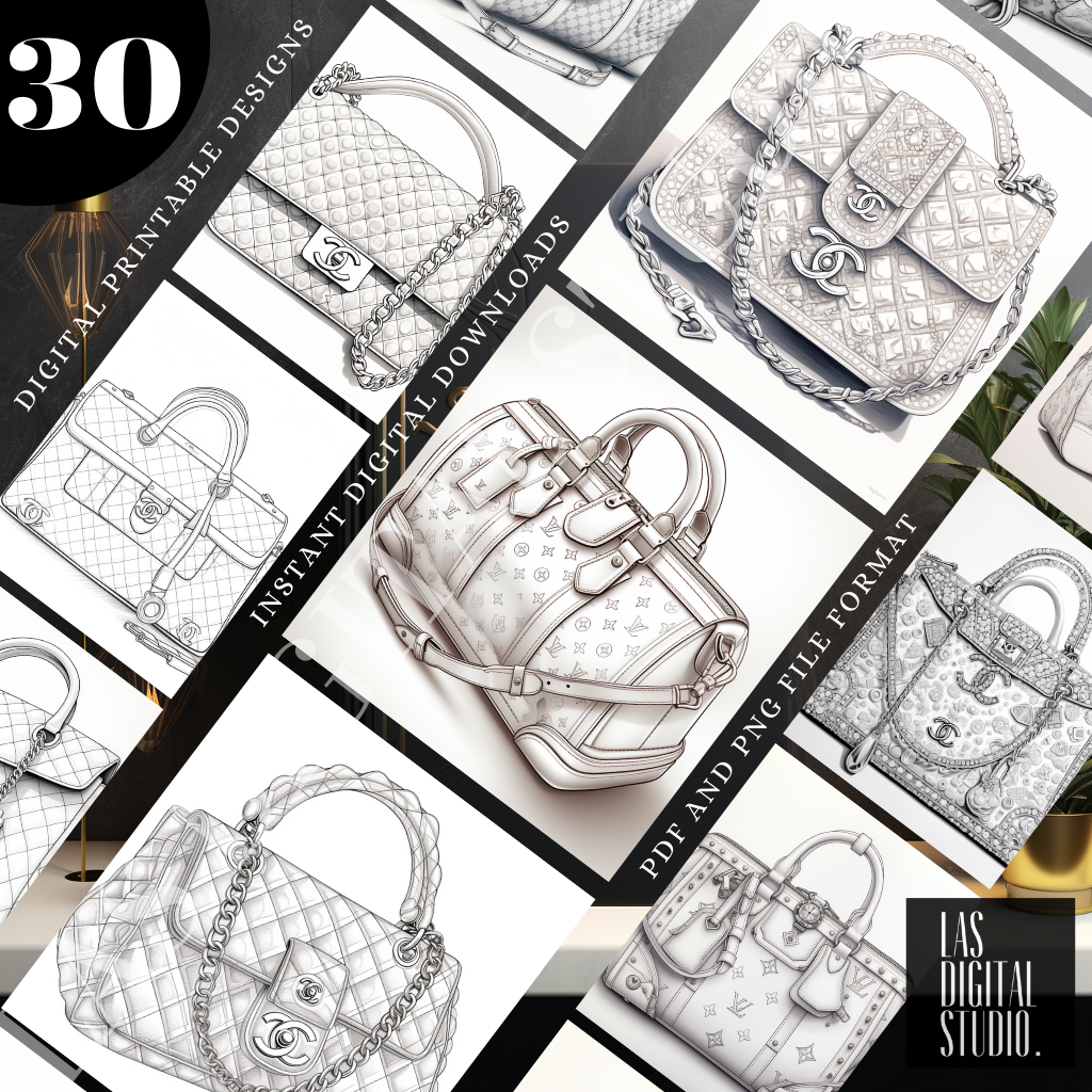 Hand bags Coloring Pages | 30 Digital prints
