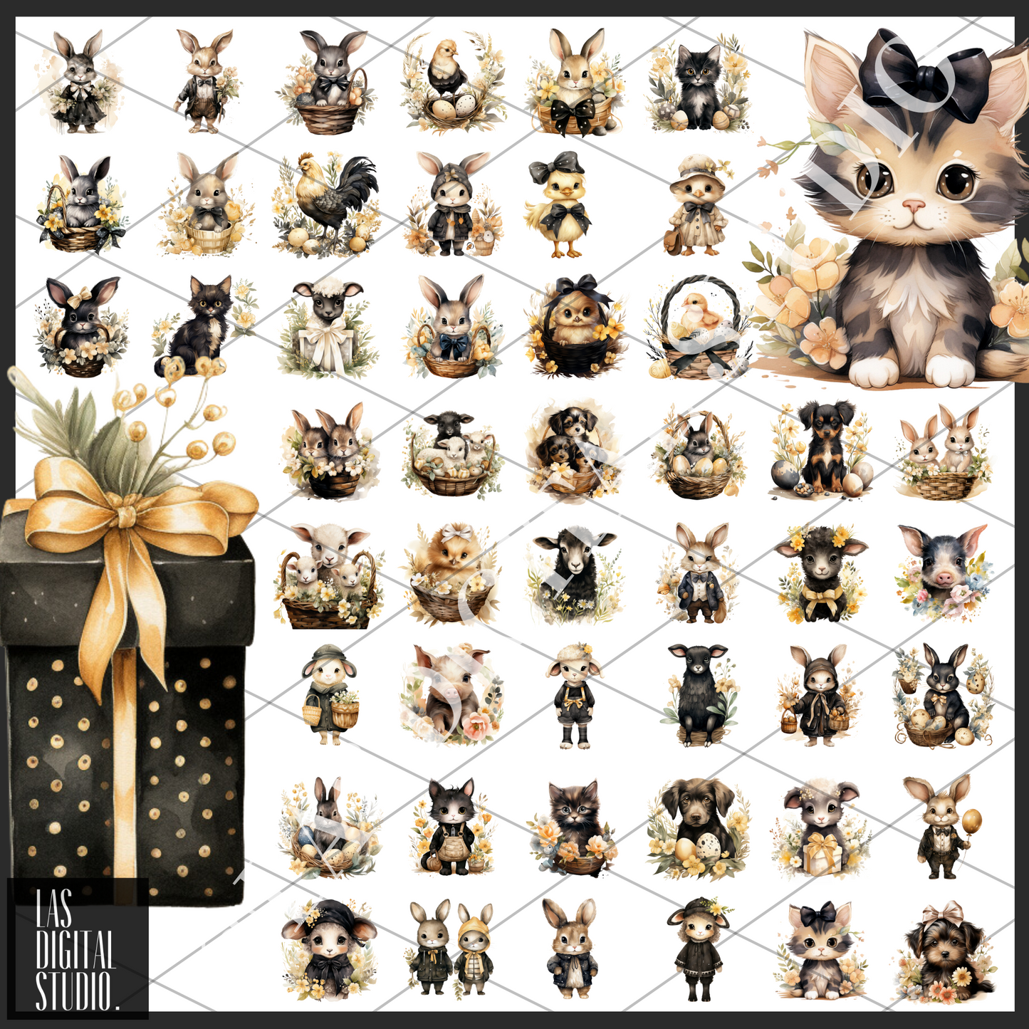 480 Easter Watercolor Cliparts To use or Resale, PNG Files with Transparent Background, PLR Resell rights, Clipart Bundle, Editable on Canva