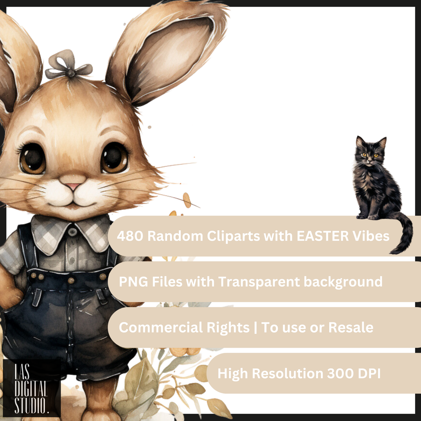 480 Easter Watercolor Cliparts To use or Resale, PNG Files with Transparent Background, PLR Resell rights, Clipart Bundle, Editable on Canva