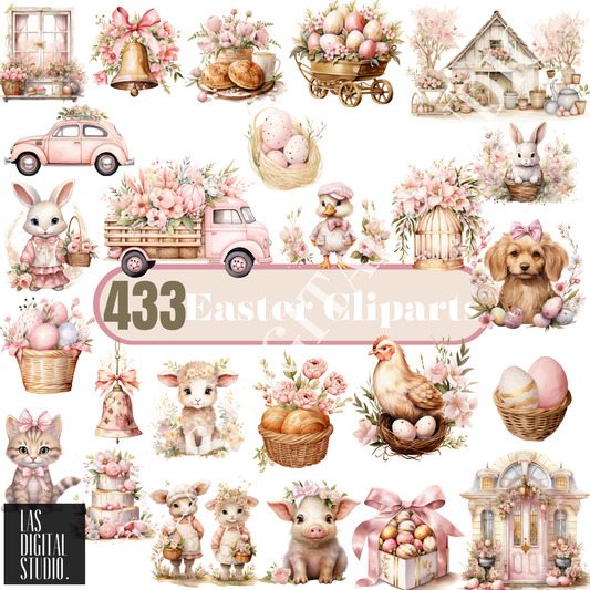 433 Easter Watercolor Cliparts To use or Resale, PNG Files with Transparent Background, PLR Resell rights, Clipart Bundle, Editable on Canva