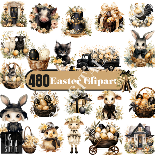 480 Easter Watercolor Cliparts To use or Resale, PNG Files with Transparent Background, PLR Resell rights, Clipart Bundle, Editable on Canva