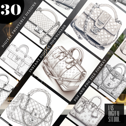 Hand bags Coloring Pages | 30 Digital prints