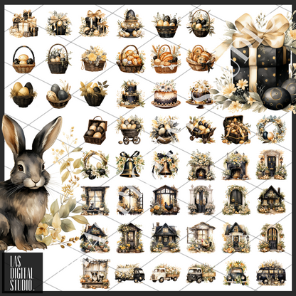 480 Easter Watercolor Cliparts To use or Resale, PNG Files with Transparent Background, PLR Resell rights, Clipart Bundle, Editable on Canva